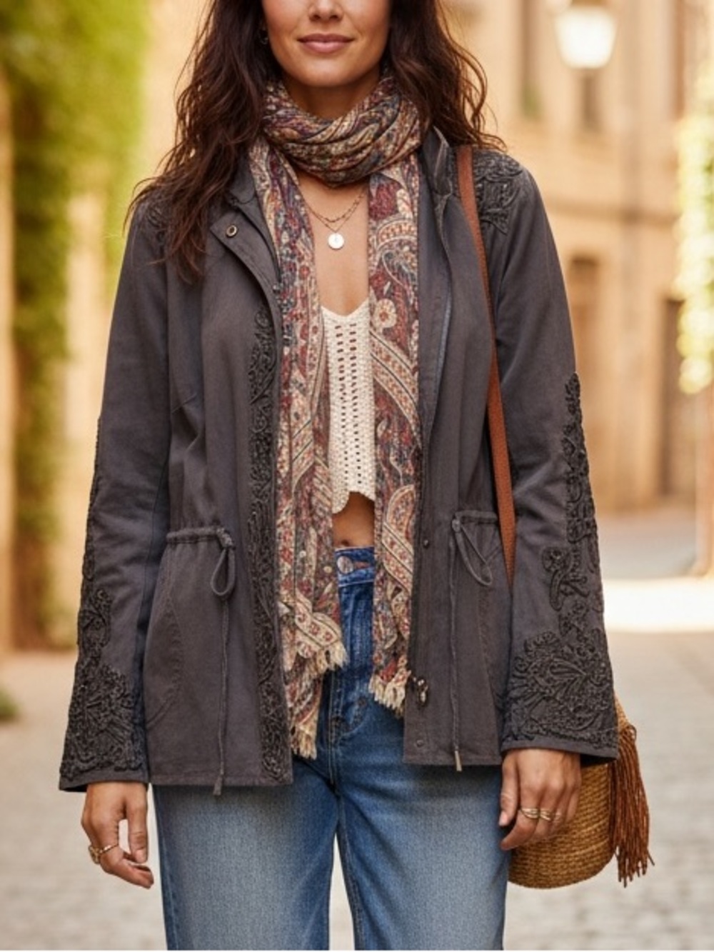 Anthropologie (Love Sam) Dark Gray Embellished Utility Jacket | Size M